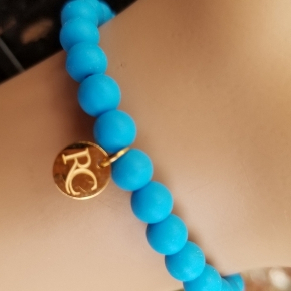 RUSTIC CUFF BLUE & GOLD STRETCH BEADED BRACELET - Picture 4 of 7